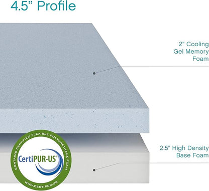 Classic Brands 4.5-Inch Cool Gel Memory Foam Replacement Mattress for Sleeper Sofa Bed Queen, Plush