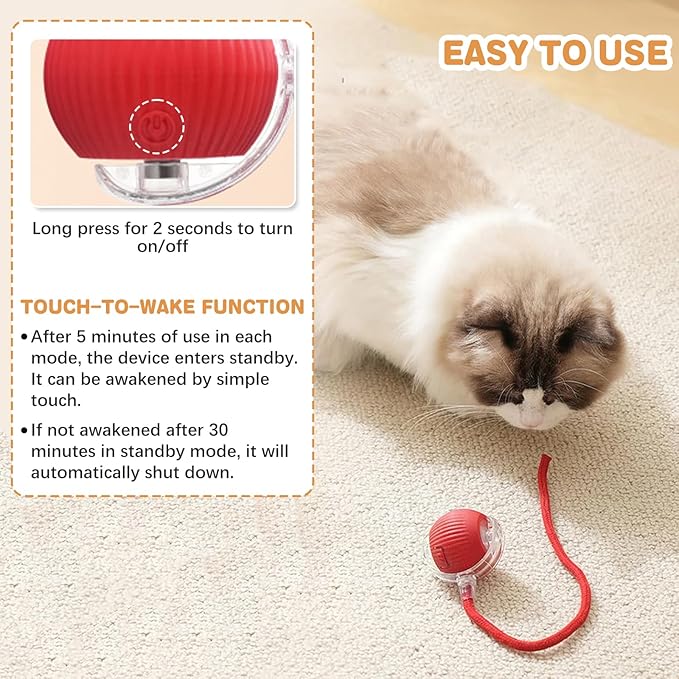 Interactive Cat Toys for Indoor Cats, Rechargeable 360° Automatic Moving Cat Toy for Bored Indoor Adult Cats, 2025 Upgraded Chase Motion Activated Kitten Toys - Red-Mewly Pet