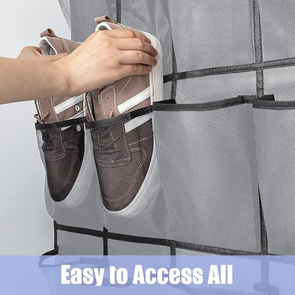 Over the Door Shoe Organizers 35 Mesh Pockets Hanging Shoe Organizer Shoe Rack for Closet Entryway Bedroom Bathroom Pantry Shoe Holder for Sneakers, High Heeled Shoes, Flip Flops (Gray 67.7” × 26.4”)