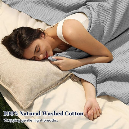 PHF 100% Cotton Waffle Weave Blanket King Size for Bed,Snag Proof Lightweight Breathable Moisture-wicking Throw for Couch,Great for Layering in Cold Weather,Machine Washable,Home Decor Gift-Light Grey