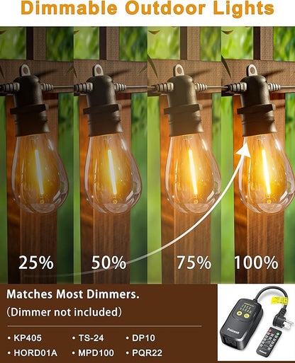 30FT LED Outdoor String Lights with 10+1 Edison Shatterproof IP65 Waterproof Bulbs, 2700K Dimmable Commercial Grade Patio Lights, Heavy Duty Outside Hanging Lights for Garden Porch Decor