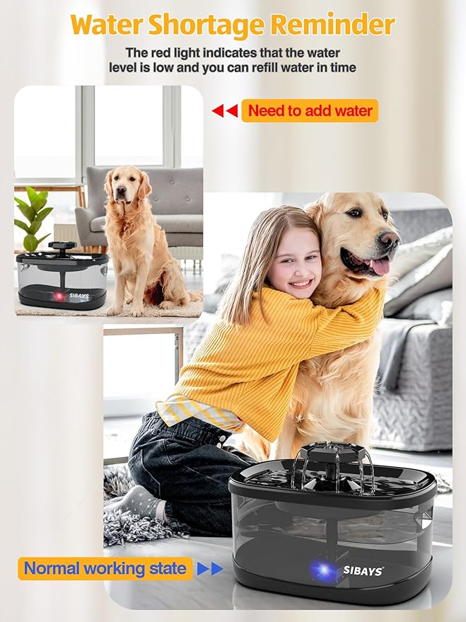 SIBAYS 2.5Gal/9.5L Dog Water Fountain, 3 Flow Modes Pet Water Fountain for Cats, Dog Water Bowl Dispenser with 7" Large Filter & Ultra Quiet Pump, BPA-Free, Ideal for Large Dogs, Multi-pet(FS68)-Mewly Pet