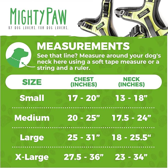 Mighty Paw Sport Harness 2.0 - Padded Canine Accessory - Adjustable Neck and Chest Straps - Enhanced Visibility with Reflective Stitching - Dog Padded Harness with Handle - Large - Green-Mewly Pet