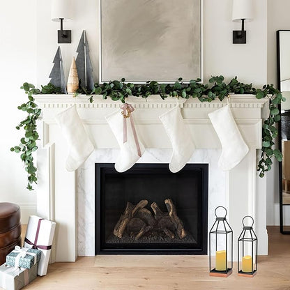 Perfnique Metal Lanterns w/ Pine Wood, Set of 2 Farmhouse Lantern Decorative w/ Waterproof Flameless Candle & Remote Timer, Modern Farmhouse Candle Holder for Outdoor, Porch, Fireplace(Wood Base)