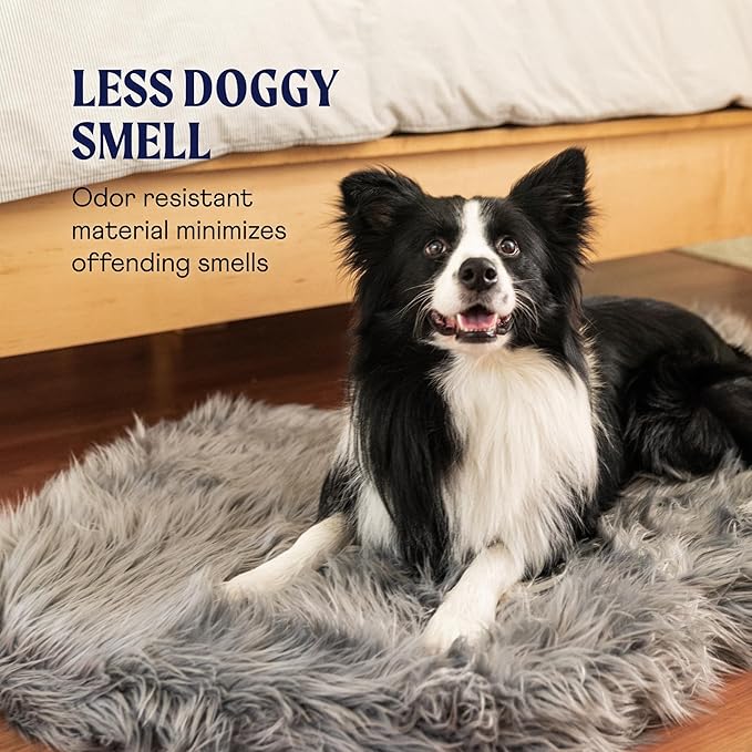 PupRug Orthopedic Dog Bed for Large Dogs with Fluffy Soft Faux Fur and Memory Foam for Joint Pain Relief, Machine Washable and Waterproof Couch Bed, Charcoal Grey, Large/Extra Large-Mewly Pet