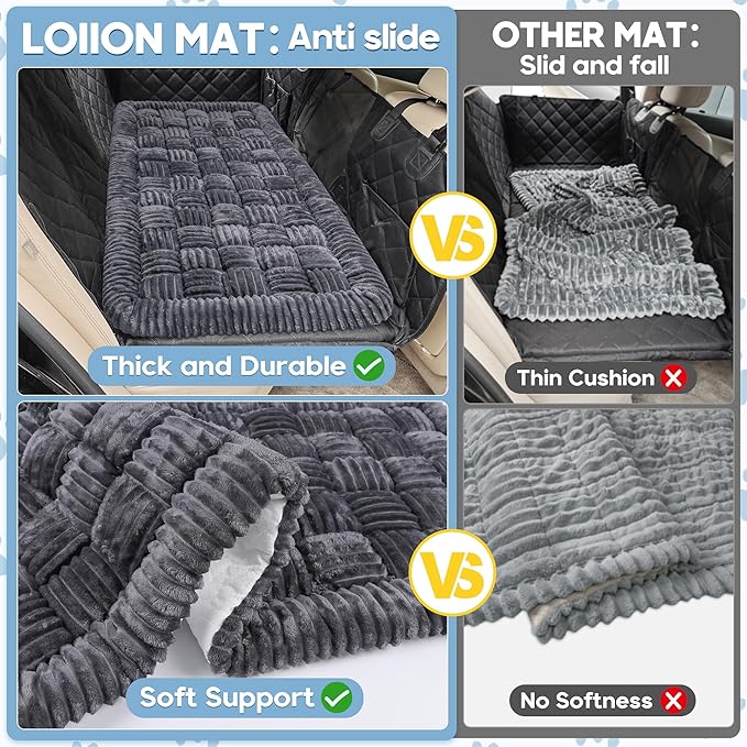 Dog Car Bed Mat, Non-Slip Backseat Extender Pet Blanket, Plaid Dog Bed for Trucks, Sedans & Large SUVs, Chew-Resistant Travel Pad for Dogs, Easy Clean & Scratch-Proof & Comfort（56"x28.7" Gray-Mewly Pet