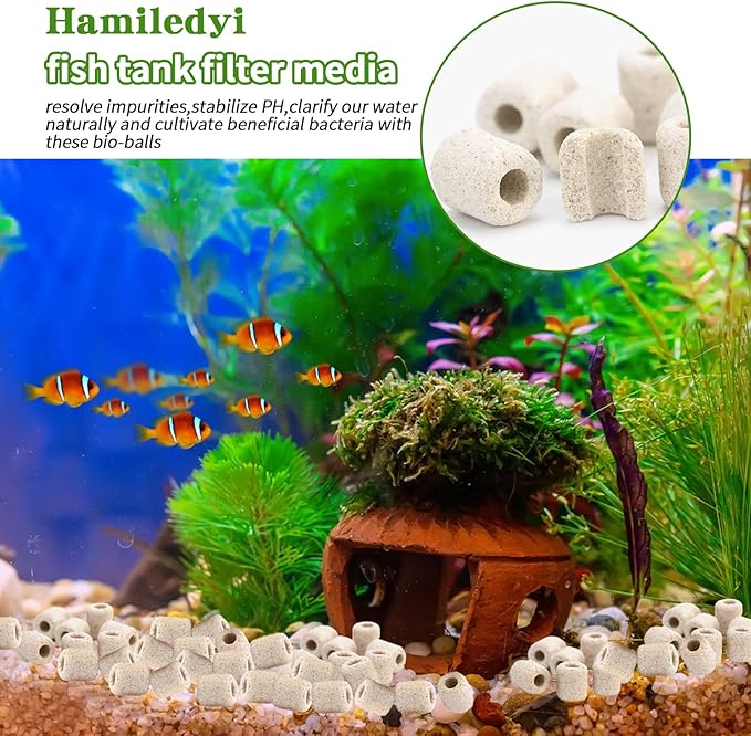 Hamiledyi 4 LB Aquarium Filter Media Bio Balls Ceramic Rings Media with Mesh Bag for Fish Tank and Pond Canister Biological Biofilter Filter (White)-Mewly Pet