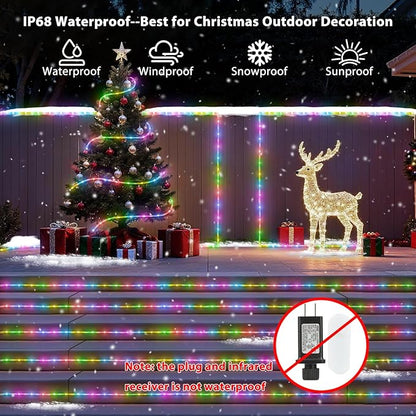 50ft 150LED Rope Lights Outdoor String Lights, 24 Colors+Warm White Outdoor LED Lights Plug in, RGB Color Changing Rope Light with Remote Rope Lighting for Camping Garden Patio Party Christmas
