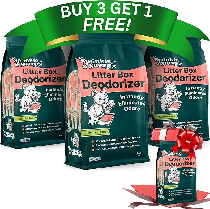 Sprinkle & Sweep Litter Box Deodorizer - Cat Litter Deodorizer Non Toxic and Safe for Kittens - Instantly Eliminates Foul Smells and Urine Odors (Pack of 4)-Mewly Pet