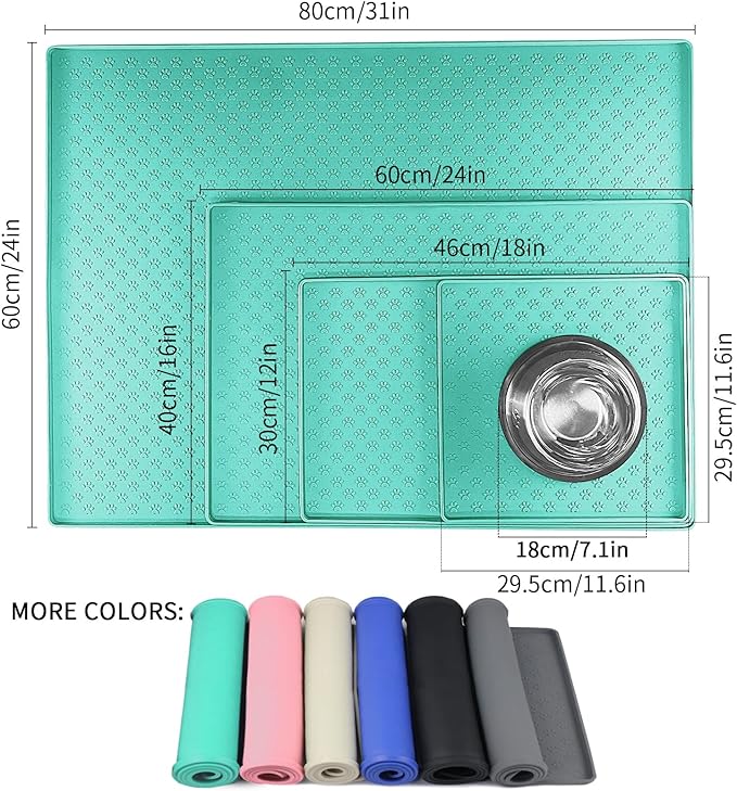 Ptlom Silicone Pet Placemat for Dog and Cat, Waterproof Non-Slip Pet Feeding Bowl Mats for Food and Water, Small Medium Large Dogs Mat Prevent Residues from Spilling to Floor, Green, 24.5" 16.5"-Mewly Pet