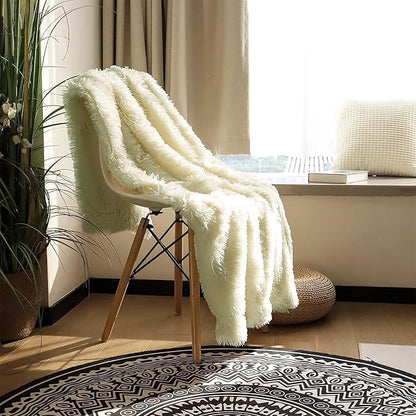 Tuddrom Decorative Extra Soft Faux Fur Blanket Twin Size 70" x 78",Solid Reversible Fuzzy Long Hair Shaggy Fluffy Cozy Plush Fleece Comfy Microfiber Blanket for Couch Sofa Bed,Light Yellow