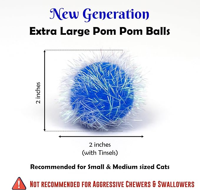 20 Pieces 2 inches Sparkle Pom Pom Balls for Cat - Interactive Glitter Balls, Multicolor, Best as Kitten Play Toys-Mewly Pet
