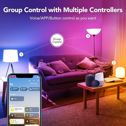 OREiN Matter Smart Light Bulb, Smart Light Bulbs with Remote Control Work with Apple Home, Alexa, Google Home, SmartThings, Color Changing Light Bulbs 2.4Ghz WiFi, 800 Lumens Equivalent 60W 6Pack