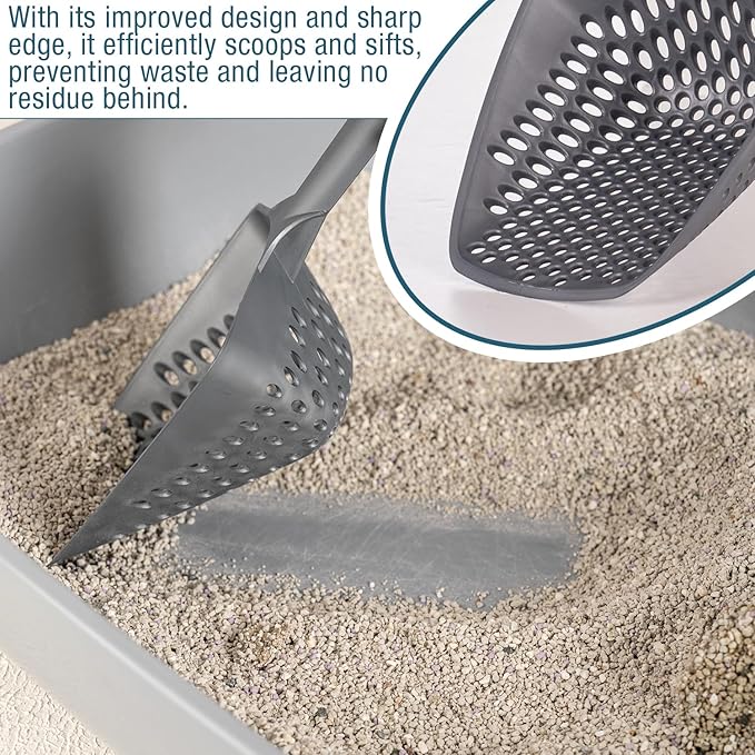 Set of 3 Cat Litter Scoop with Small Holes, Deep Sifting Shovel for Fine Litter, Reptile Terrarium Sand & Rabbit Pooper Lifter, Hanging Handle Poop Scooper (Gray, Set of 3)-Mewly Pet