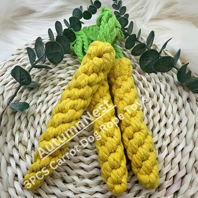 3PCS Yellow Woven Pet Chew Set, Puppy Teething Chews, Dog Chew Accessories, Cat Interactive Chews, Durable Braided Chews for Pets-Mewly Pet
