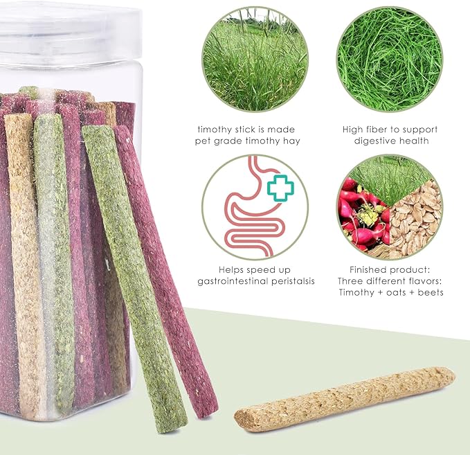 ERKOON Timothy Hay Sticks,Rabbit Chew Toys for Teeth Natural Molar Sticks Rabbits Treats for Bunnies, Chinchilla Guinea Pigs, Gerbil, Hamster (25 Pcs)-Mewly Pet