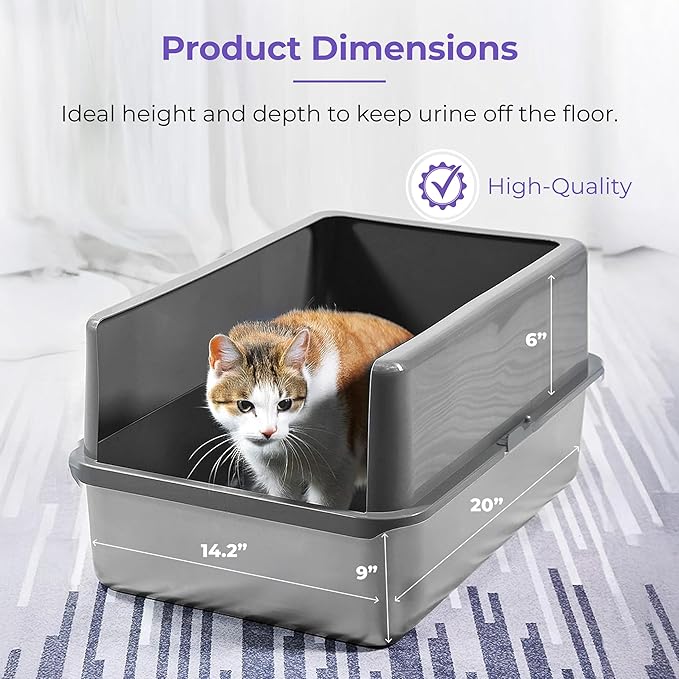 iPrimio - Stainless Steel Enclosed Litter Box for Cats - Easy to Clean - Includes High-Sided Litter Box, Scooper for Extra Scatter Protection - Medium Size for Big Cats - 20 x 14.2 x 6 in-Mewly Pet