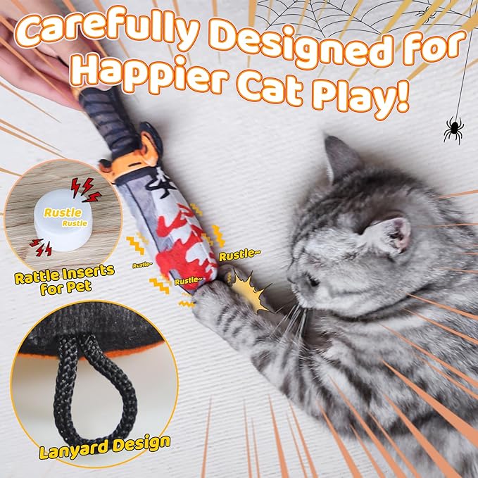 Cat Toys [8000mg Premium Catnip] Cartoon Colorful Style Horror Funny Knife Catnip Cat Toys Durable Rattle Sound Toy for All Cat Breeds Indoor Interactive Kitten Toys Get Bored Cats Active 4 PCS-Mewly Pet