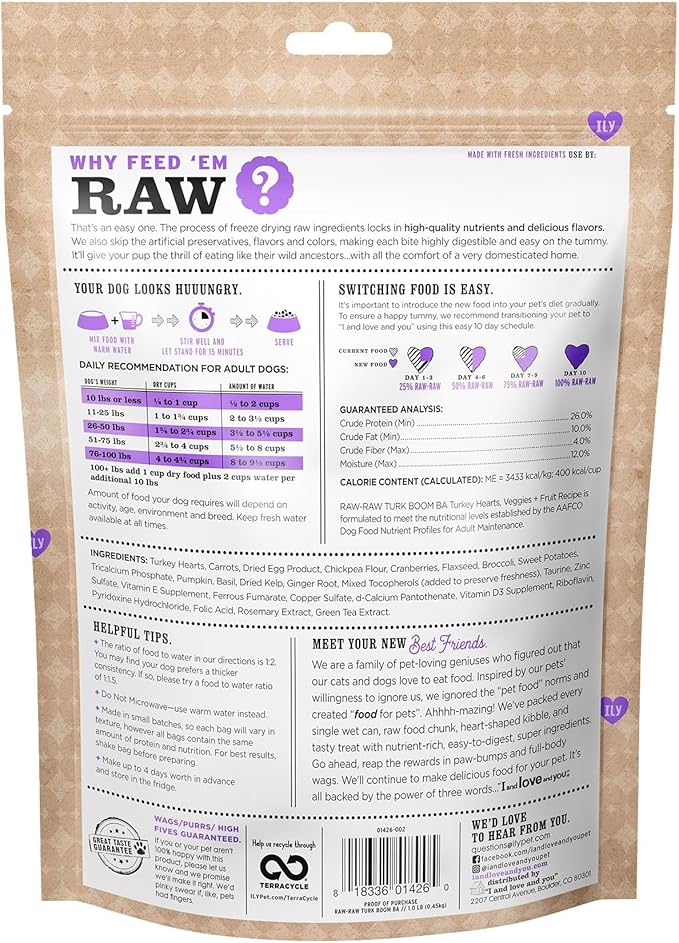 I AND LOVE AND YOU Stir and Boom Dehydrated Freeze Dried Raw Dog Food - Turkey - Grain Free, Real Meat, No Fillers, 1lb Bag-Mewly Pet