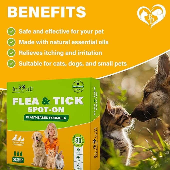 Flea and Tick Prevention for Small Dogs & Cats, Rabbits - Natural Flea Treatment & Pest Control - Topical Flea & Mosquito Repellent for Puppy and Kitten - All Pets-Mewly Pet