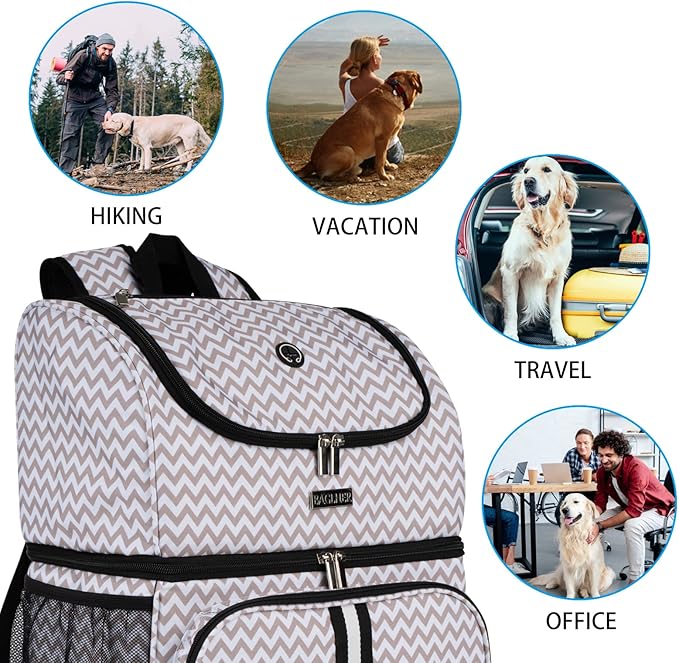 BAGLHER Pet Travel Bag, Double-Layer Pet Supplies Backpack (for All Pet Travel Supplies), Pet Travel Backpack with 2 Silicone Collapsible Bowls and 2 Food Baskets BLW-Mewly Pet