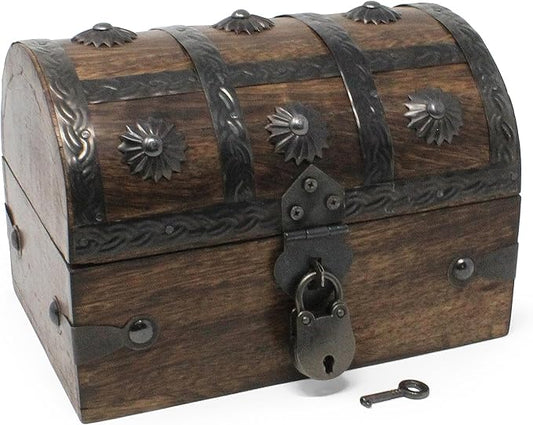 Nautical Cove Handmade Pirate Treasure Chest for Kids Prizes & Classroom with Lock and Skeleton Keys – Lockable Wooden Storage Chest Box, Pirate Decor, Decorative Wooden Box - X-Small 6.5x4.5x4.5