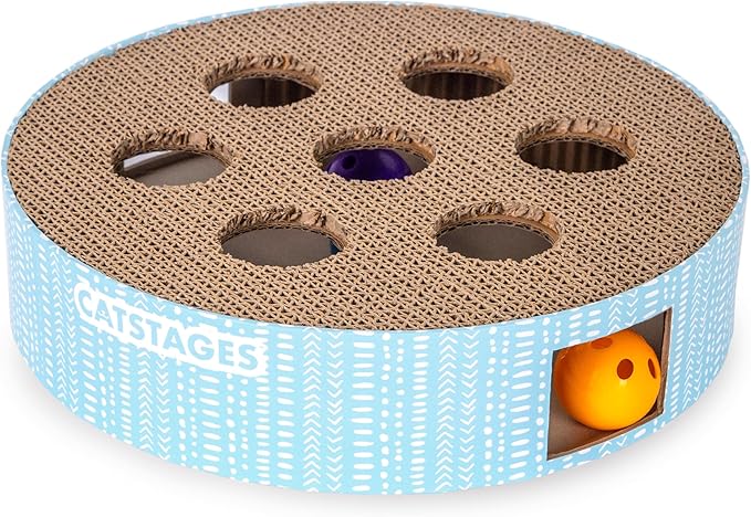 Catstages Scratch N' Hunt Interactive Cat Puzzle Toy with Scratcher Corrugate for Nail Care, Engages Hunting Instincts-Mewly Pet