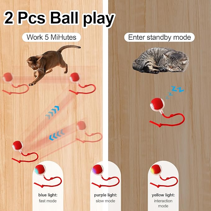 Interactive Cat Toys Ball - 2pcs Automatic Fast Rolling Ball in Play Mat, Hide and Seek Mouse Catching Game, Low-Noise Cat Enrichment Toys in Pouch for Indoor Bored Cats(Paw Print Pattern - Square)-Mewly Pet