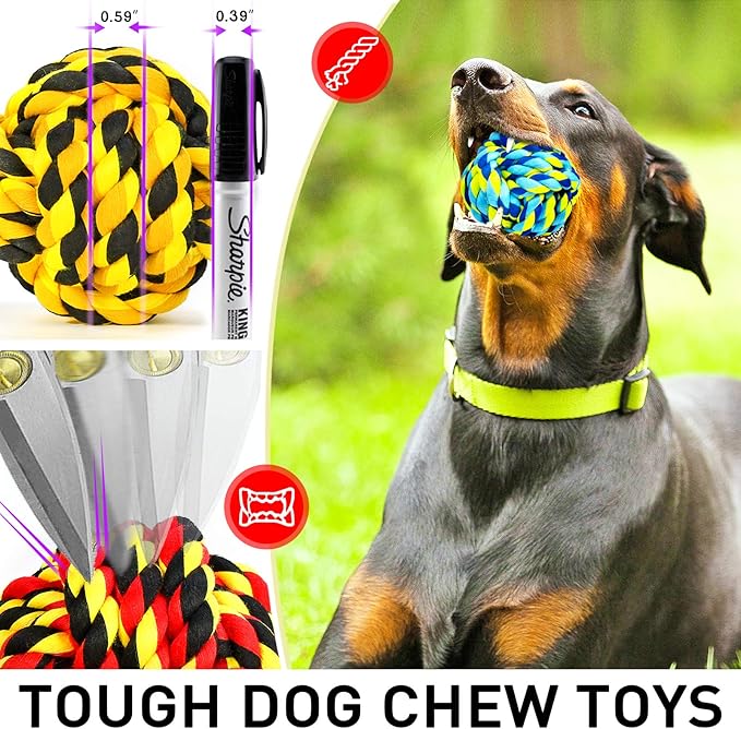 SHARLOVY Dog Toys for Aggressive Chewers, Dog Balls for Large Breeds, Heavy Duty Cotton Rope Chew Toys with Tough Twisted for Medium Breeds, 6 Pack Indestructible Chew Toys-Mewly Pet