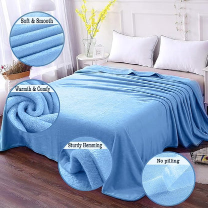 Soft Travel Size Throw for All Season Warm Fuzzy Microplush Lightweight Thermal Fleece Summer Autumn Fall Winter Spring Blankets for Bed Couch Sofa,50x60 Inches,Washed Blue
