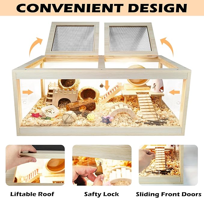 Prolee Hamster Habitat Chewproof, Mice and Rat Habitat with Transparent Sides, Hamster Cage with Openable Mesh Top, Solid Built with Lock Design (48" L x 20" W x 20" H)-Mewly Pet