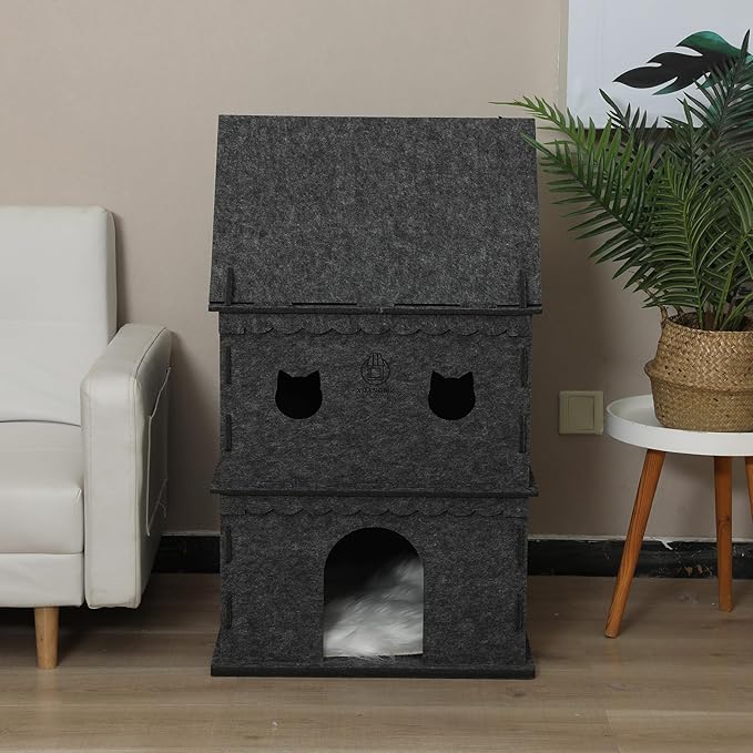 3-Tier Indoor Cat Apartment，Cozy Pet Cat Bed, Hideaway, and Sturdy Cat Castle for Multiple and Large Cats-Mewly Pet