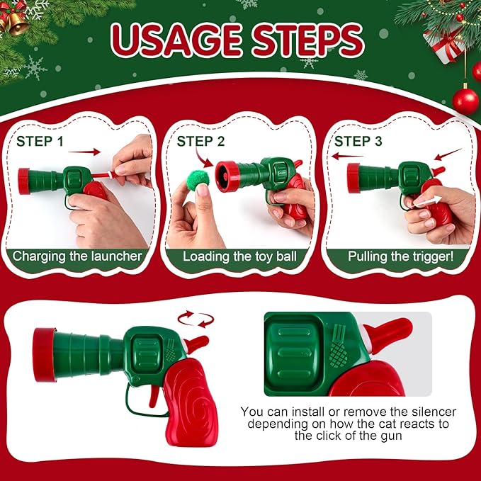 Cat Toy Set (2+60) - Pom Pom Balls & Launchers, Interactive Enrichment Toys-Mewly Pet