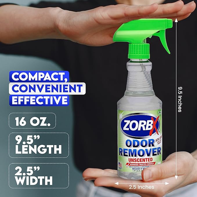 ZORBX Unscented Odor Eliminator for Strong Odor 16 oz - Pack of 2 - Used in Hospitals & Healthcare Facilities - Advanced Trusted Formula, Fast-Acting Odor Remover Spray for Dog, Cat, House & Carpet-Mewly Pet
