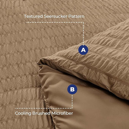 HYMOKEGE Brown Queen Comforter Set Seersucker 7 Pieces, All Season Luxury Bed in a Bag Queen for Bedroom, Bedding Set with Comforter, Sheets, Pillowcases & Shams