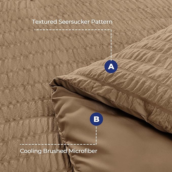 HYMOKEGE Brown California King Comforter Set Seersucker 7 Pieces, All Season Luxury Bed in a Bag for Bedroom, Bedding Set with Comforter, Sheets, Pillowcases & Shams