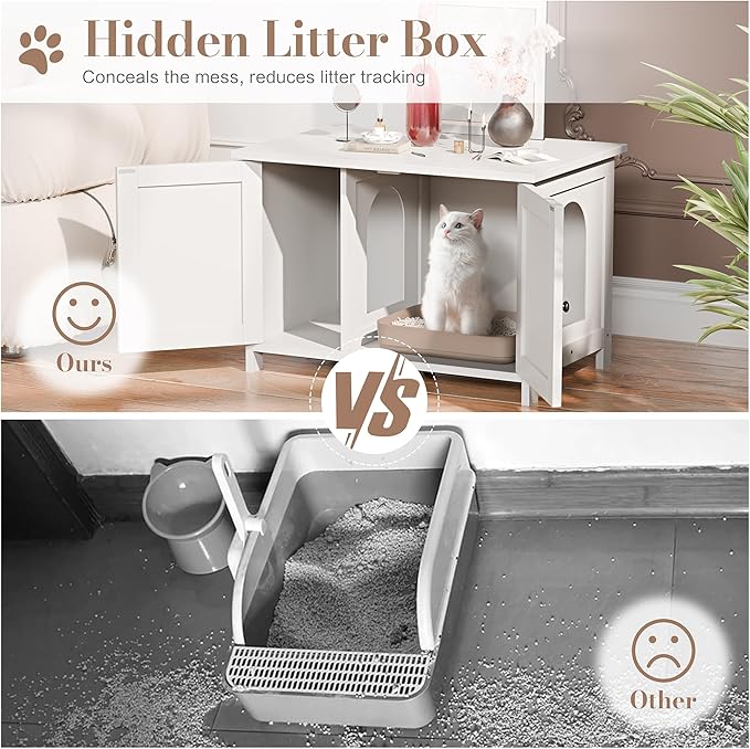 JY QAQA Cat Litter Box Enclosure,Litter Box Furniture Hidden with Barn Door,Wooden Cat Washroom Furniture,Cat House,Fit Most of Litter Box,White-Mewly Pet