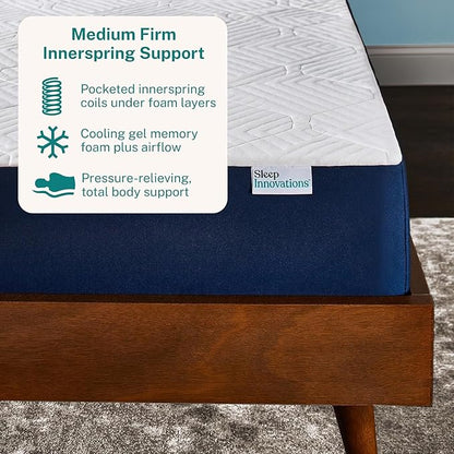 Sleep Innovations Marley Hybrid 10 Inch Cooling Gel Memory Foam and Innerspring Coil Mattress, Cal King Size, Bed in a Box, Medium Firm Advanced Support