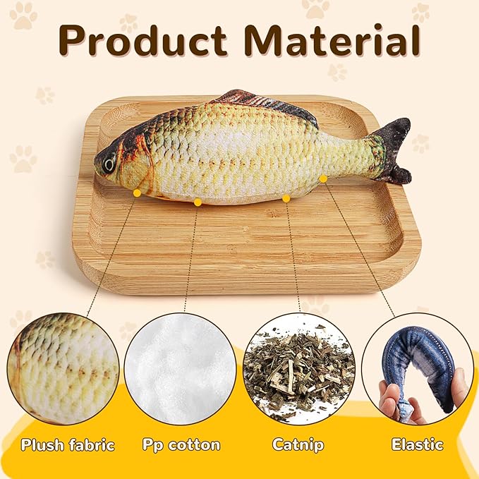 Catnip Toys 5 Pack - Simulation Fish Shape Realistic Fluffy Catnip Doll Interactive Pets Pillow Chew Bite Supplies for Cat Kitten Kitty-Mewly Pet