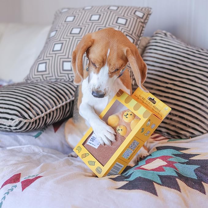 Egg Puff/Waffle 2-in-1 Nose-Work Soft Plush Squeaky Dog Toy - Durable, Cute & Fun HK Gift for Interactive Bonding Time, Hide Chew Sticks & Food for Puzzle Play, Small Medium Dogs-Mewly Pet