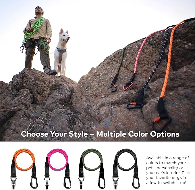 Dog Seat Belt for Car | Universal Dog Car Seatbelt | Durable Reflective Rope with Clip Hook Latch, Buckle and Carabiner- Safe and Secure Pet Safety Restraint (Army Green)-Mewly Pet