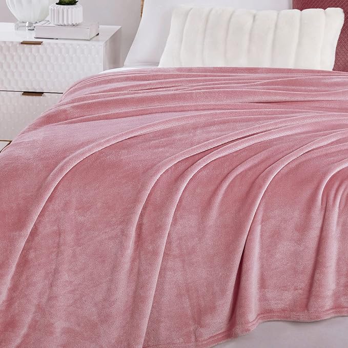Walensee Fleece Blanket Plush Throw Fuzzy Lightweight (Throw Size 50x60 Blush) Super Soft Microfiber Flannel Blankets for Couch, Bed, Sofa Ultra Luxurious Warm and Cozy for All Seasons