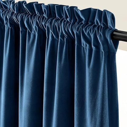 Lazzzy Velvet Blackout Curtains Thermal Insulated Room Window Drapes Super Soft Luxury Curtains for Living Room Bedroom Rod Pocket 2 Panels, Dark Blue, 52" W x 84" L