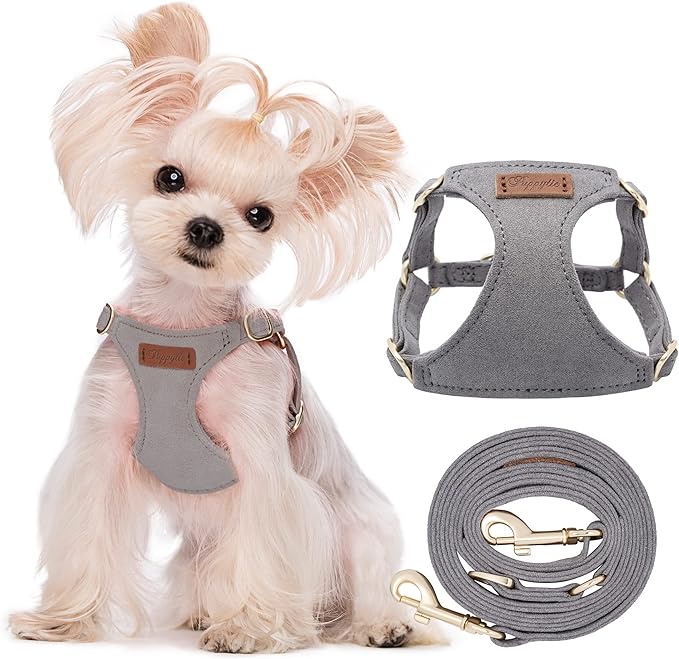 Puppytie No Pull xs Dog Harness with Multifunction Dog Leash,Soft Adjustable No Choke Escape Proof Pet Harness Vest,Silver Grey,XS-Mewly Pet