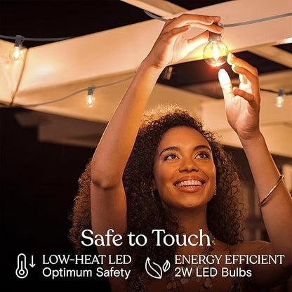 Brightech Ambience Pro LED String Lights - 26 Ft Commercial Grade Patio Lights Outdoor Waterproof - 12 Globe Porch String Lights for Outside, Backyard - 1W Vintage Edison Bulbs, Shine Bright, White