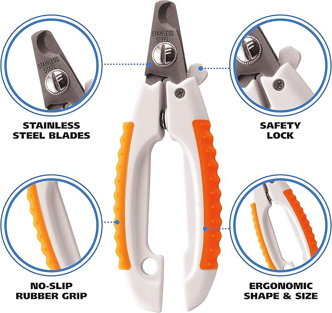 WAHL Pet Nail Clipper for Cutting Dog, Cat, & Animal Claws with Razor Sharp Stainless Steel Blades & Protective Safety Guard Locks for Safe Claw Care – Model 858448-Mewly Pet