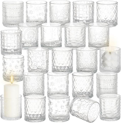 24pcs Assorted Votive Candle Holders - Clear Glass Tea Lights Candle Holder in Bulk, Tealight Candle Holder for Table Centerpiece Wedding Decor Home Decoration