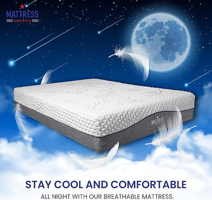 Queen Mattress America Revive Gel Memory Foam Mattress Fiberglass Free, 12 Inch , Queen