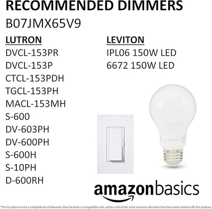 Amazon Basics A19 LED Light Bulbs, 60 Watt Equivalent, Energy Efficient 9W, E26 Standard Base, Soft White 2700K, Dimmable, 10,000 Hour Lifetime , 6-Pack