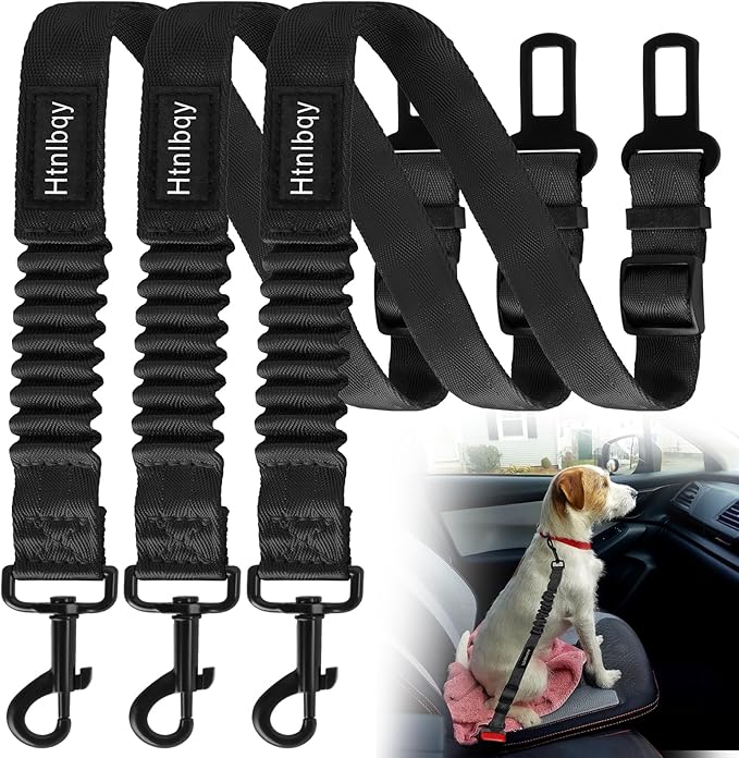 Thickened Dog Seat Belt for Car, 3 Pack Set Retractable Dog Car Leash Adjustable Dog Seat Belt for Vehicle Nylon Pet Safety Seat Belts Heavy Duty & Elastic,Seat Belt for Large Dogs in Car, Black-Mewly Pet